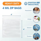 Spartan Industrial - 4" X 4" Clear Zip Bags (1000 Count) Heavy Duty 4 Mil Plastic Bags With Resealable Zipper to Bag Bolts, Seeds, and Small Parts