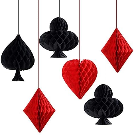 Casino Party Decoration,Poker Party Decoration,Honeycomb Paper Garland for Casino Las Vegas Themed Birthday Party,Game Night Party Ceiling Hangings Cards Bingo Poker Card Party (8)