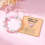 Happy 3 4 5 6 7 8 9 10 11 12 Year Old Birthday Gifts for Girls, Adjustable Pink Pearl Heart Beaded Bracelet for Daughter Granddaughter Niece Birthday Christmas Gifts