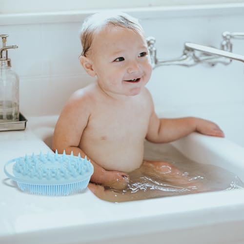 Gatuida Silicone Bath Brush with Hook, Double-Sided Sensory Scrubber for Body Cleaning and Tactile Training, Soft Light Blue Bathing Massager for Newborn Shower