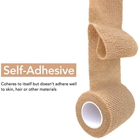 RISEN Cohesive Bandage 2” x 5 Yards, 6 Rolls, Self Adherent Wrap Medical Tape, Adhesive Flexible Breathable First Aid Gauze Ideal for Stretch Athletic