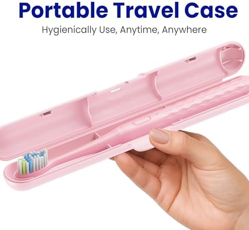 7AM2M Sonic Electric Toothbrush for Adults & Kids, with Travel Case&2 Brush Heads, Battery Powered Sonic Toothbrush, Compact Design for Daily/Travel Use-Pink