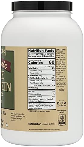 NutriBiotic Certified Organic Rice Protein Plain, 3 Pound | Low Carbohydrate Vegan Protein Powder | Raw, Certified Kosher & Keto Friendly | Made Without Chemicals, GMOs & Gluten | Easy to Digest