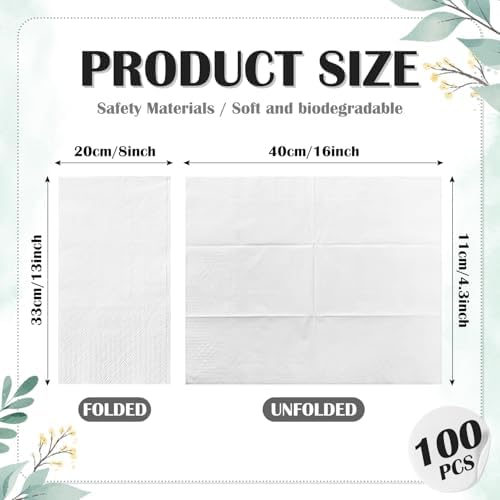 100 PCS Disposable Napkins Disposable Hand Towels, Soft and Absorbent Paper Guest Towels, Disposable Hand Towels Dinner Napkin for Bathroom, Kitchen, Parties, Weddings, Dinners, Decor (White)