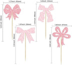 Ephlyn 24Pcs Pink Bow Cupcake Toppers Bow Birthday Cake Topper Girls Birthday Party Decorations Bowknot Cupcake Decorations for Bridal Wedding Themed Party Multi