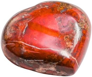 Amazing Gemstone Brecciated Jasper Crystal Heart Palm Stone - Pocket Massage Worry Stone for Natural Body Chakra Balancing, Reiki Healing and Crystal Grid