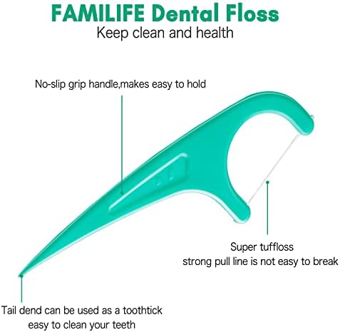 FAMILIFE Floss Picks, 240 Count Mint Dental Floss Cleaner, Tooth Picks Flossers with 4 Travel Handy Cases, Helps to Fight Tooth Decay and Keep Your Teeth Clean, Flossing Sticks for Family