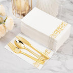 BESTVIP 200 Pack Disposable Paper Napkins, 3-Ply Dinner Napkins with Gold Trim for Guests, Bathroom Paper Hand Towels Soft and Absorbent, Perfect for Kitchen, Dinner, Party, Wedding or Event