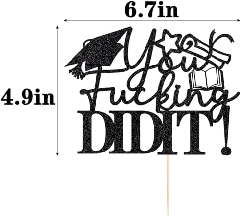 Kaoenla Black Glitter Graduation Cake Topper, "You Did It" Congrats Grad Cake Decorations for Class of 2026, High School College Graduate Party Supplies