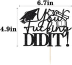 Kaoenla Black Glitter Graduation Cake Topper, "You Did It" Congrats Grad Cake Decorations for Class of 2026, High School College Graduate Party Supplies