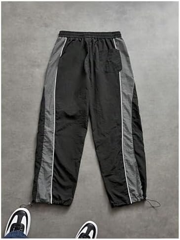 SHENHE Men's Y2k Wide Leg Color Block Baggy Parachute Pants Hip Hop Track Trousers Streetwear