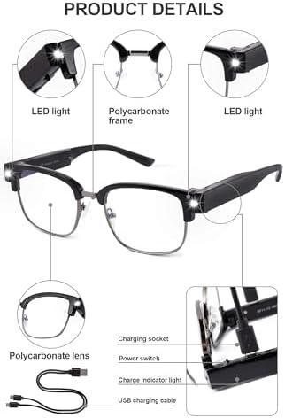OKH Reading Glasses with Light Metal Frame Magnifier Reading Glasses Rechargeable Bright Led Readers Glasses for Men Women