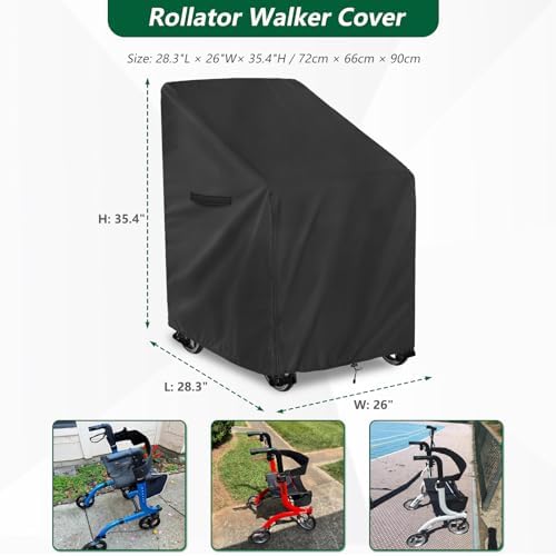 Waterproof Rollator Walkers Cover for Seniors, Folding Walker Accessories, Fits Rollators with Seat (Black)