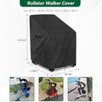 Waterproof Rollator Walkers Cover for Seniors, Folding Walker Accessories, Fits Rollators with Seat (Black)