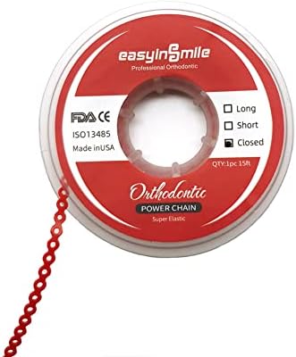 SNAWOP Dental Orthodontic Power Chain Multicolor Spool Elastic Rubber Bands for Teeth Braces (Closed, Red)
