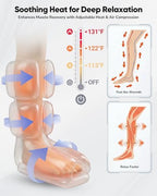 Air Compression Leg Massager with Heat : Foot and Calf Massager for Circulation and Pain Relief - 9 Intensity, 4 Modes, 3 Heating, Vibration, for Sitting/Standing Jobs & Home Use