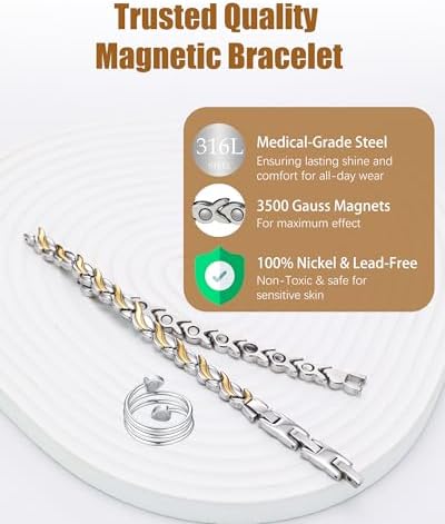 Jeracol Magnetic Bracelets for Women & Copper Ring, Stainless Steel Magnet Bracelet