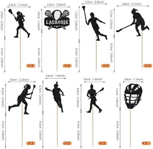 Rsstarxi 24 Pack Lacrosse Cupcake Toppers Lacrosse Party Decorations Lacrosse Player Cupcake Picks for Lacrosse Sport Baby Shower Girl Birthday Party Cake Decorations Black