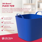 Life Story Flexi Tub, Versatile 26 Quart Storage Tote, Flexible Plastic Home Organizer Lightweight Basket with Carrying Handles, Blue