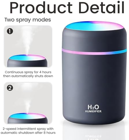 Portable Colorful Cool Mini Humidifier,Aroma Essential USB Personal Desktop Humidifier,. Perfect for Bedroom, Office & Car(300ml, White) (grey)