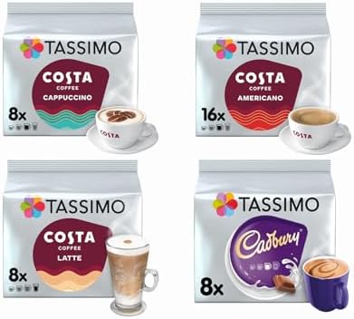 Tassimo Costa Cappuccino//Latte/Americano/Cadbury X 4 Packs Set = 40 Drinks