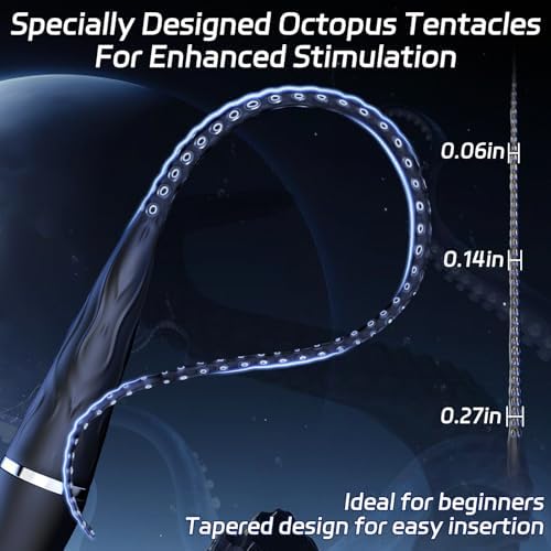 Octopus Tentacle Sounding Rods Urethra Vibrator Male Sex Toy, Ansunooxx Prostate Massager Silicone Penis Plug with 10 Vibration Modes, Vibrating Urethral Sounds Penis Vibrator for Beginner & BDSM Play