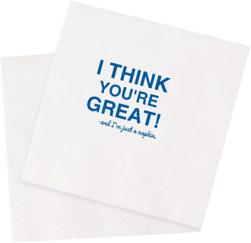 Funny Cocktail Napkins 100Pcs I Think You're Great And I'm Just A Napkin Paper Disposable Party Napkins For Office Surprise Party Friendship Celebrations 5 x 5 2-ply (I'm Just A Napkin)