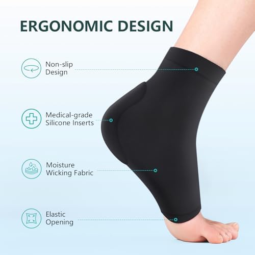 Achilles Tendon Heel Protector - Compression Padded Sleeve Socks - Promifun Premium Gel Heel Socks for Haglunds Bump, Bursitis, Tendonitis & Tenderness - 1 Pair - XL