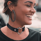 ETHOON Love Heart Adjustable Leather Choker Punk PU Necklace Goth Choker Soft Collar Chain for Women
