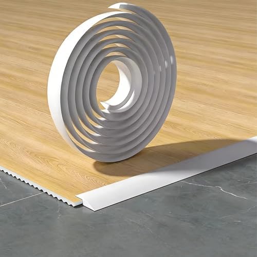 10 Ft Carpet to Tile Transition Strip, Floor Transition Strip Self Adhesive, Vinyl Door Threshold Strips for Doorways, Floor Edge Binding for Laminate and Wood Flooring(White,7mm x 10ft)