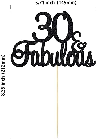 Gyufise 1Pcs Black Glitter 30 & Fabulous Cake Toppers 30 and Fabulous Cake Toppers for Happy 30th Birthday Cheers to 30 Party Decorations 30 Anniversary Birthday Cake Decorations Supplies