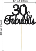 Gyufise 1Pcs Black Glitter 30 & Fabulous Cake Toppers 30 and Fabulous Cake Toppers for Happy 30th Birthday Cheers to 30 Party Decorations 30 Anniversary Birthday Cake Decorations Supplies