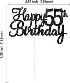 Gyufise 1Pc Happy 55th Birthday Cake Topper Glitter 55th Birthday Cake Pick Cheers to 55 Years Old Fifty-five Fabulous Cake Decorations for 55th Birthday Theme Party Supplies Black