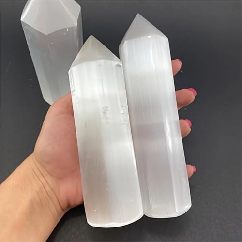 Natural Crystal Selenite Quartz Crystal Point Hexagonal Prisms Obelisk Wand Stone Smooth Polished Surface Home Decor(4-5cm)