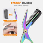 Eyebrow Trimmer Scissor, New 2 in 1 Eyebrow Scissors with Comb, Non-Slip Stainless Steel Eyebrow Trimming Scissors, Eyebrow Cutter Hair Removal Eyebrow Scissor Makeup Tool for Women Men (Black)