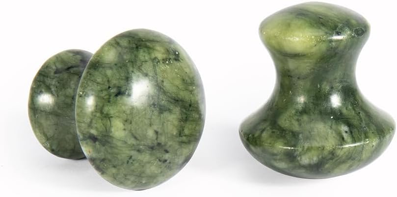 2Pcs Mushroom Massage Stones Green Jade Stone Hot Rock for Eye Spa Massage 1.6 x 1.56 in(4x3.8cm)