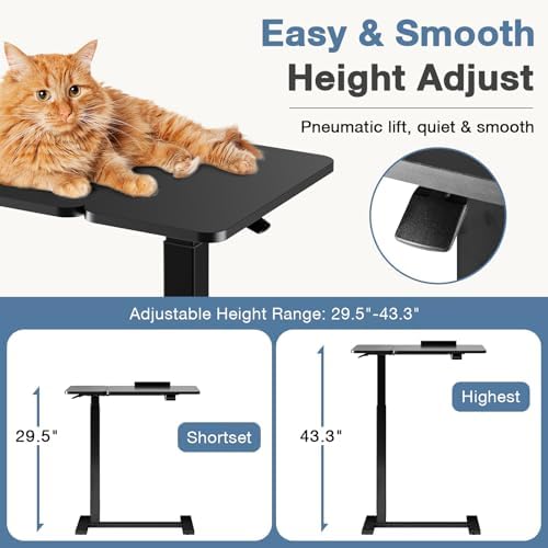 DUMOS Overbed Bedside Table Adjustable with Wheels, Mobile Standing Stand Up Rolling Laptop PC Desks with Tilting Top Height Tray Side Computer Workstation for Bedroom on Hospital Home Use, Ink