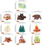 60 PCS Edible Camper Themed Cupcake Toppers Tree Bear Tent Bonfire Guitar Cupcake Picks Edible Happy Camping Cake Decorations for Weekend Outdoor BBQ Camper Theme Birthday Party Supplies