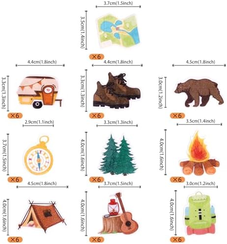 60 PCS Edible Camper Themed Cupcake Toppers Tree Bear Tent Bonfire Guitar Cupcake Picks Edible Happy Camping Cake Decorations for Weekend Outdoor BBQ Camper Theme Birthday Party Supplies