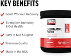 Force Factor L-Glutamine Powder for Post Workout Recovery, Muscle Recovery, Healthy Muscle Function, and Immunity, 5000mg/5g Glutamine Supplement, Vegan, Non-GMO, 60 Servings