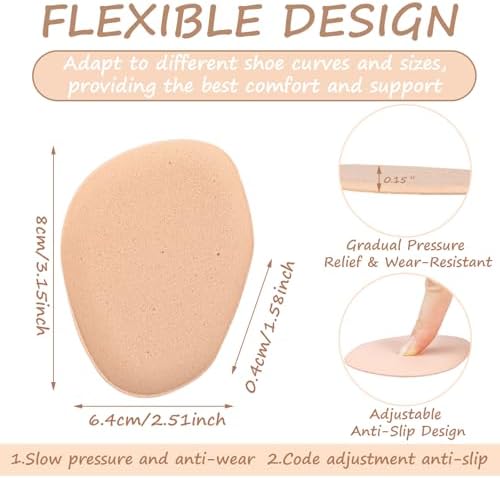 Cuffbow Metatarsal Pads for Women Men, 12 Pairs Ball of Foot Cushions, Soft Foam Adhesive Forefoot Pads for Metatarsalgia Pain Relief, Comfort Shoe Inserts for Walk Standing Working High Heels