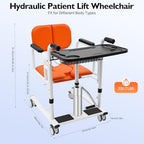Patient Lift Transfer Chair for Elderly and Disabled Patient Lift Chairs 180°Split Seat with Portable Potty & Seat Cushion,Adjustable Hydraulic Lifting Height,330.7lbs (Orange)
