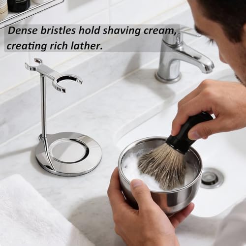 GRUTTI Shaving Brushes Kit For Men, 3 In 1 Shaving Brush Set Includes Shaving Brush, Shaving Bowl, Shaving Stand