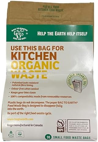 Bag to Earth - Kitchen Food Waste Bag - Compostable Bag - Leak Resistant -%100 Paper Cellulose Liner - Small - 30 Bags