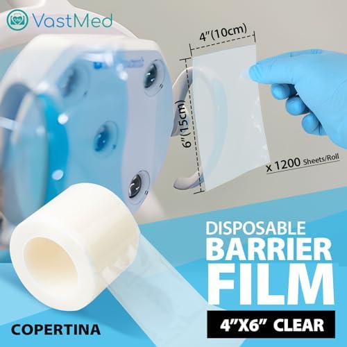 1 Roll (1200 Sheets) Dental Barrier Film 4x6 by Vastmed | Tattoo Barrier Film Roll Barrier Tape for Dental Medical Tattoo - Clear