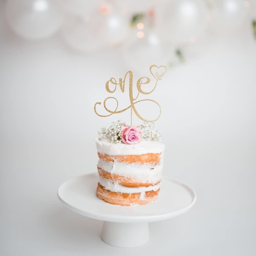 Cake Topper for 1st Birthday - Golden Glitter 'One' Sign, First Birthday Decorations for Photo Booth Props, Couples & Marriage 1st Anniversary
