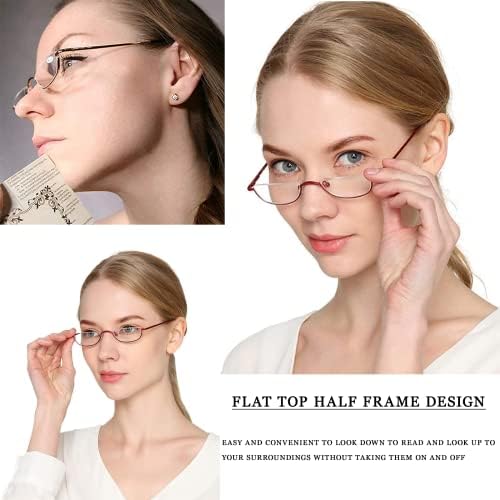 Viseng Half Frame Reading Glasses for Women Men Slim Half Moon Lens Readers Metal Semi Rimless eyewear Black+grey+1.5