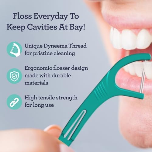 GuruNanda Dual Slickers Floss Picks - Double Threaded Dyneema Dental Floss with Foldable Toothpick for Effective Plaque Removal - Unflavored- 60 Ct