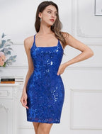 Women's Spaghetti Straps Sparkly Sequins Bodycon Mini Dress Party Nightclub