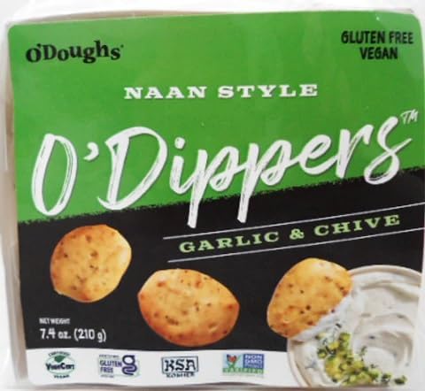 O'Doughs Gluten Free and Vegan Naan Style O'Dippers Flatbreads, GARLIC AND CHIVE, 7.4oz (Pack of 2)